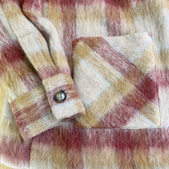 Cyrus Brushed Plaid Button Jacket Shacket Camel Burgundy NWT Statement Maker - Picture 3 of 9